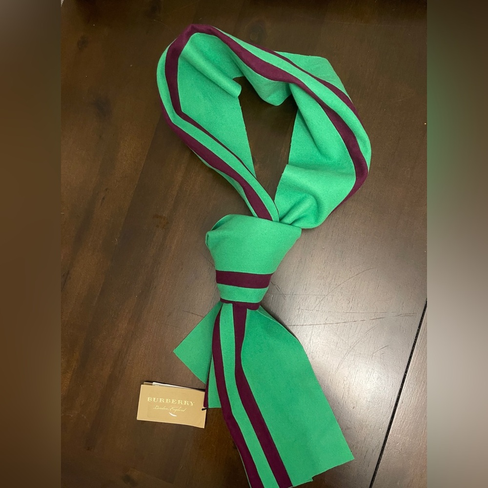 Vintage Burberry Wool Scarf Rare Collectible Green and Purple
